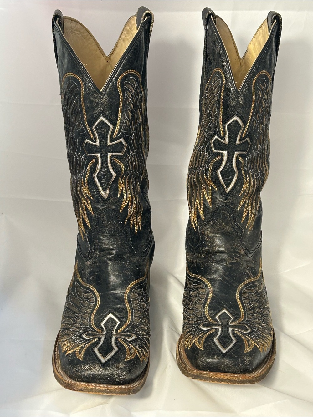 Corral leather Embroidered Wing Cross distressed Western cowboy square toe boots